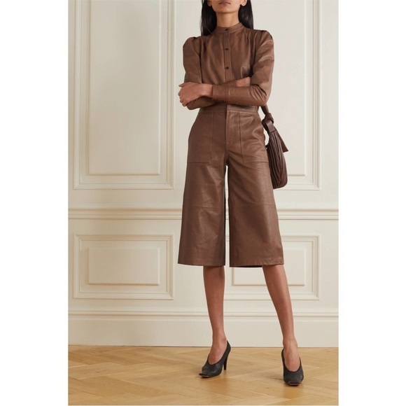 Frame Denim Pants - Frame Leather Culotte Capri Shorts Pants 100% Lamb Leather